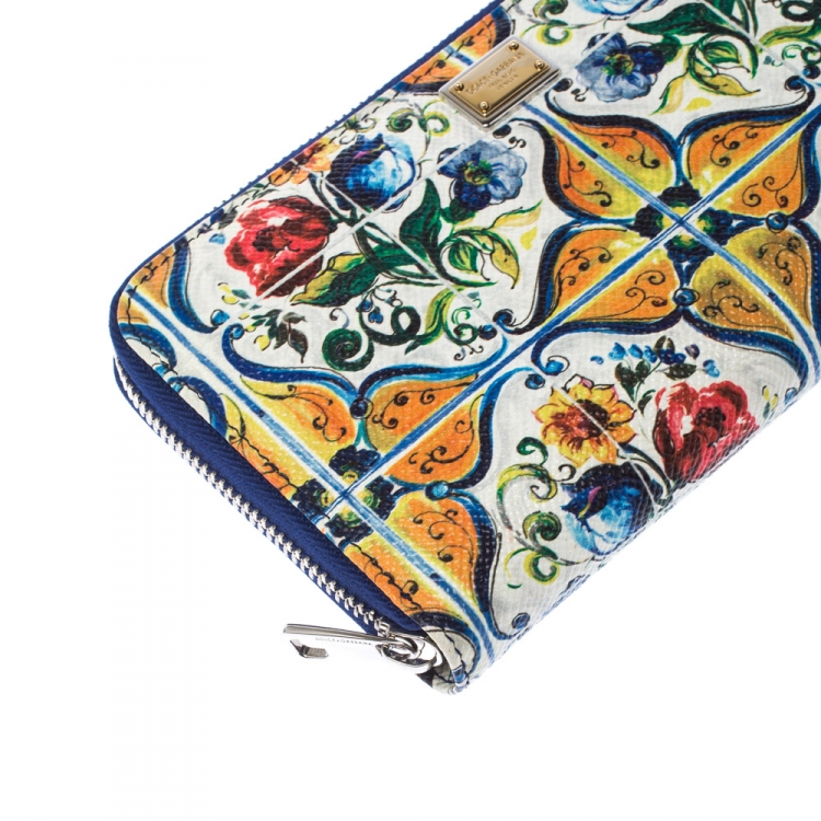 Pre Owned Dolce and Gabbana Multicolor Majolica Printed Leather Zip Around Wallet