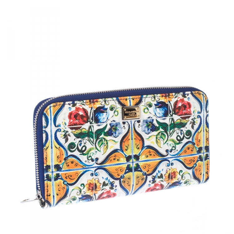 Pre Owned Dolce and Gabbana Multicolor Majolica Printed Leather Zip Around Wallet