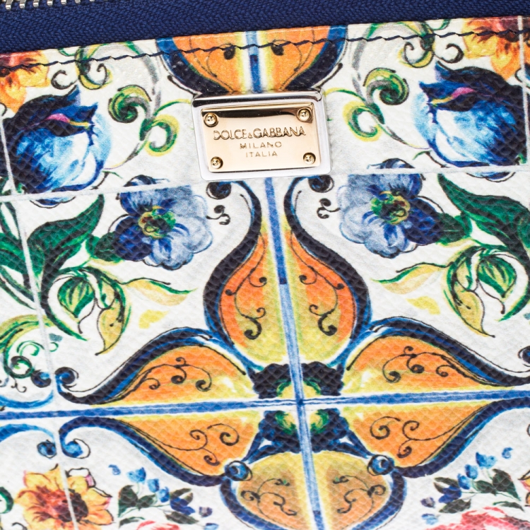 Pre Owned Dolce and Gabbana Multicolor Majolica Printed Leather Zip Around Wallet