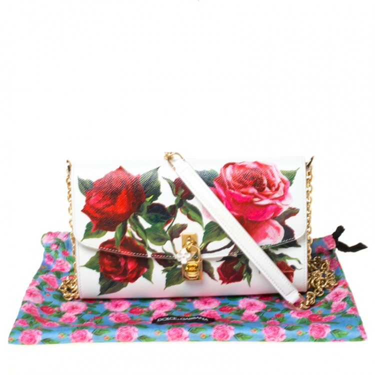 مملوكة مسبقًا Dolce and Gabbana Multicolor Floral Print Leather Padlock Chain Shoulder Bag