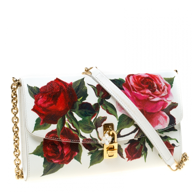 مملوكة مسبقًا Dolce and Gabbana Multicolor Floral Print Leather Padlock Chain Shoulder Bag