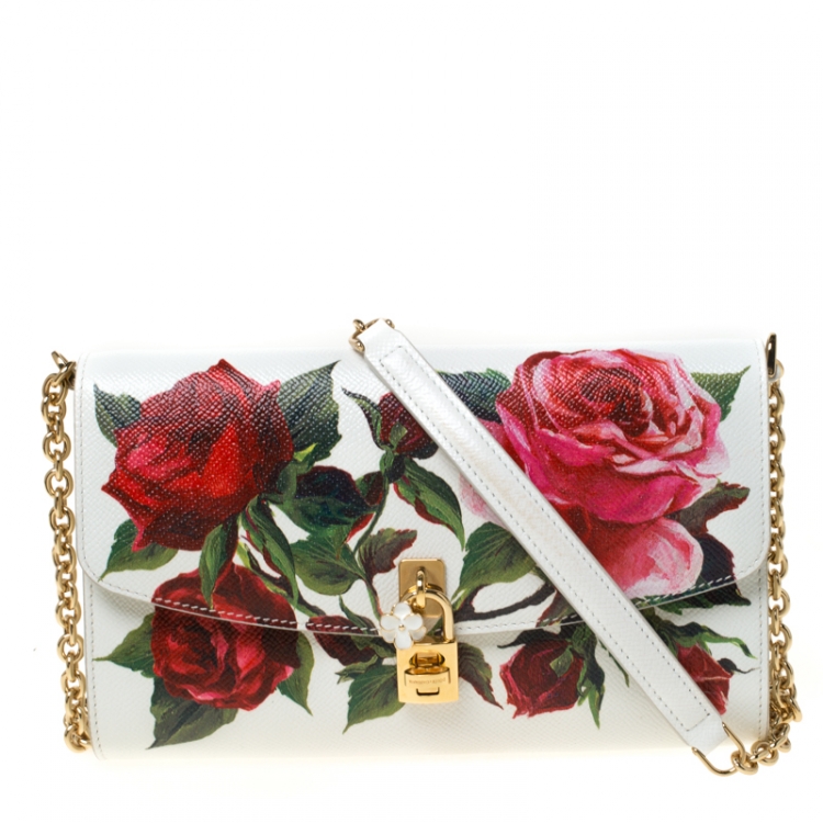 مملوكة مسبقًا Dolce and Gabbana Multicolor Floral Print Leather Padlock Chain Shoulder Bag