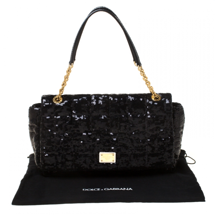 Pre Owned Dolce and Gabbana Black Sequins and Python Miss Kate Shoulder Bag