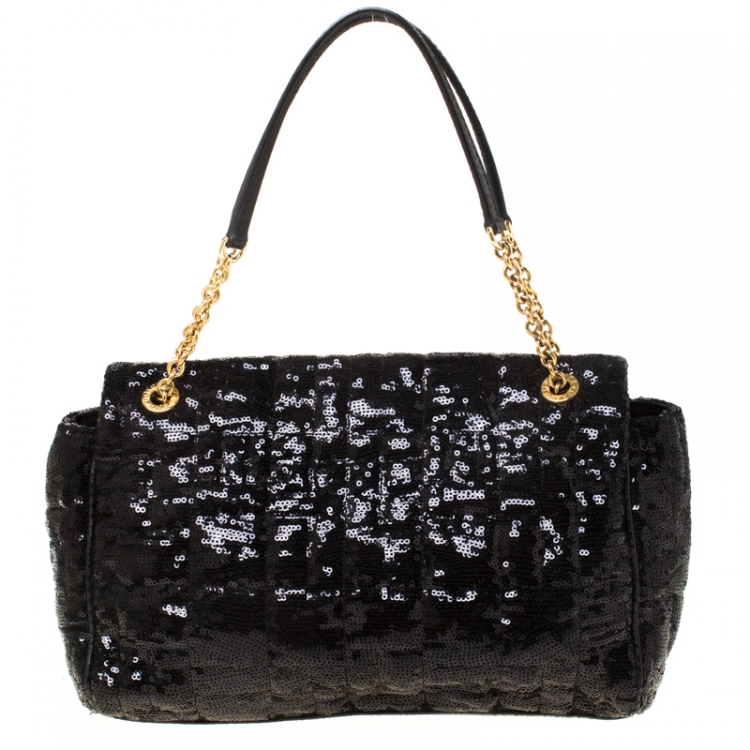 Pre Owned Dolce and Gabbana Black Sequins and Python Miss Kate Shoulder Bag