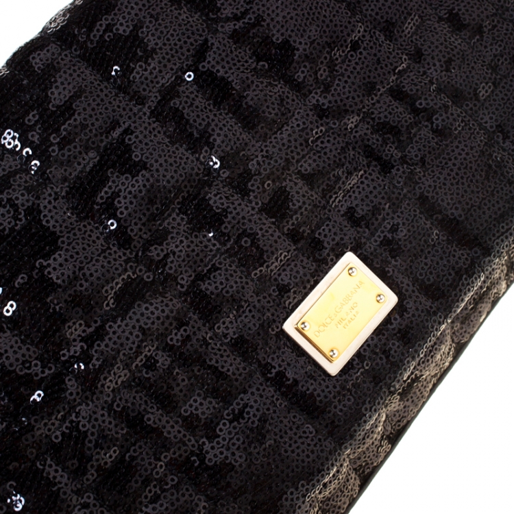 Pre Owned Dolce and Gabbana Black Sequins and Python Miss Kate Shoulder Bag