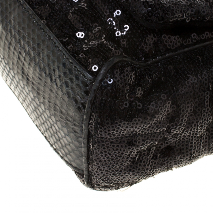 Pre Owned Dolce and Gabbana Black Sequins and Python Miss Kate Shoulder Bag