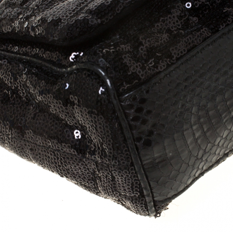 Pre Owned Dolce and Gabbana Black Sequins and Python Miss Kate Shoulder Bag