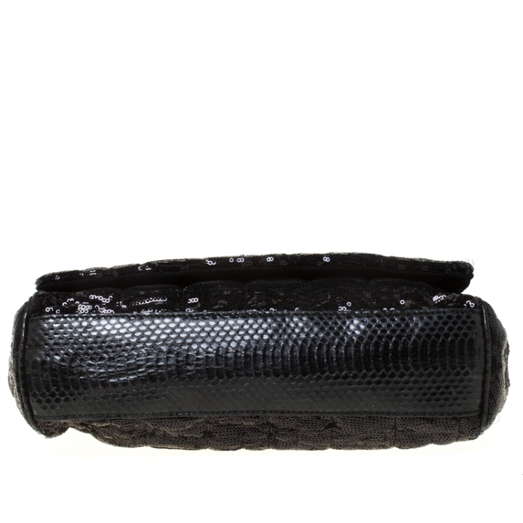 Pre Owned Dolce and Gabbana Black Sequins and Python Miss Kate Shoulder Bag