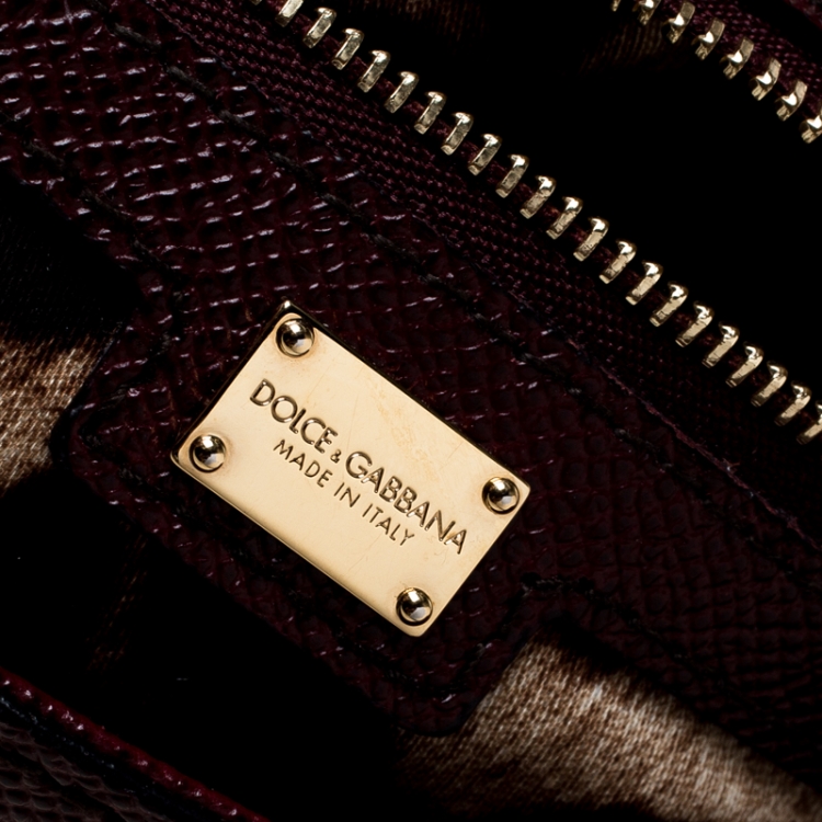 Pre Owned Dolce and Gabbana Burgundy Leather Medium Miss Sicily Top Handle Bag