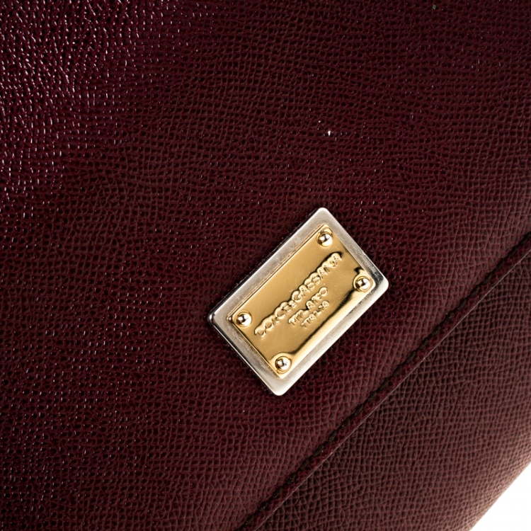 Pre Owned Dolce and Gabbana Burgundy Leather Medium Miss Sicily Top Handle Bag