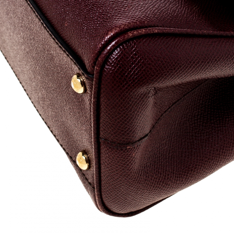 Pre Owned Dolce and Gabbana Burgundy Leather Medium Miss Sicily Top Handle Bag