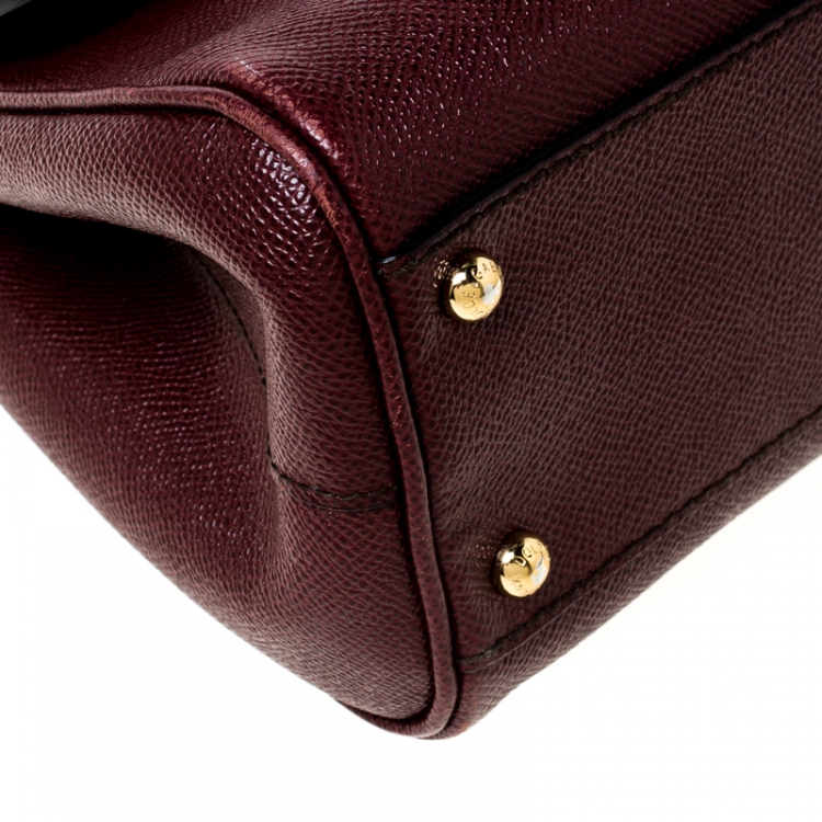 Pre Owned Dolce and Gabbana Burgundy Leather Medium Miss Sicily Top Handle Bag