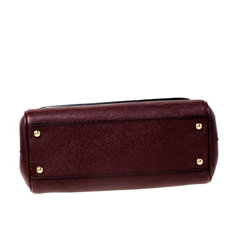 Pre Owned Dolce and Gabbana Burgundy Leather Medium Miss Sicily Top Handle Bag