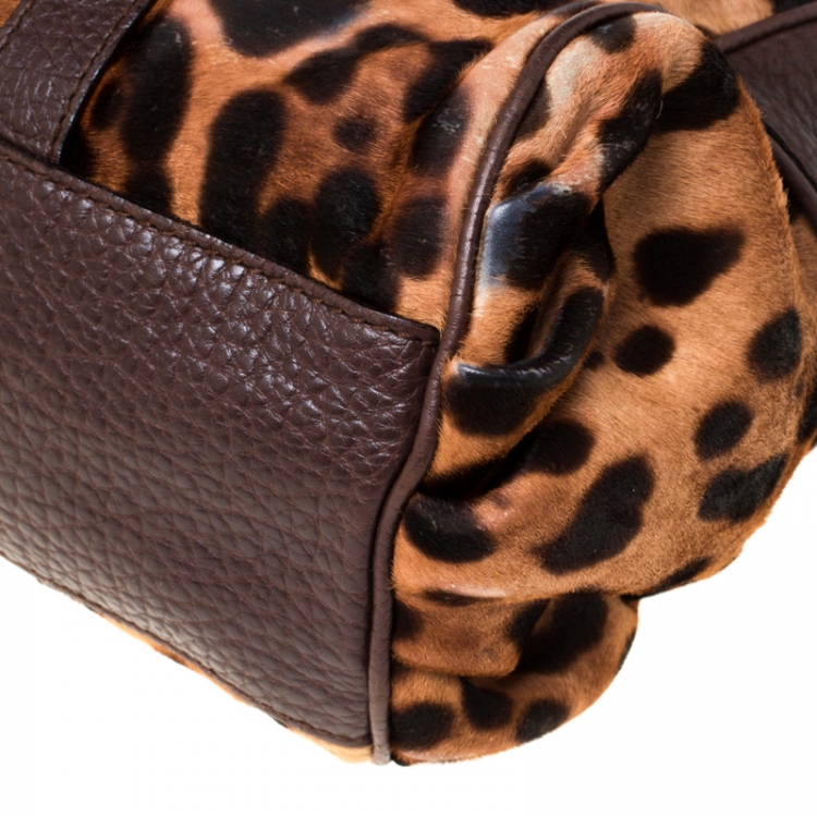 Pre Owned Dolce and Gabbana Leopard Print Calf Hair and Leather Satchel