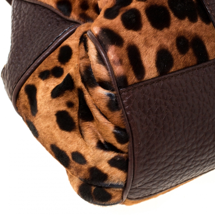 Pre Owned Dolce and Gabbana Leopard Print Calf Hair and Leather Satchel