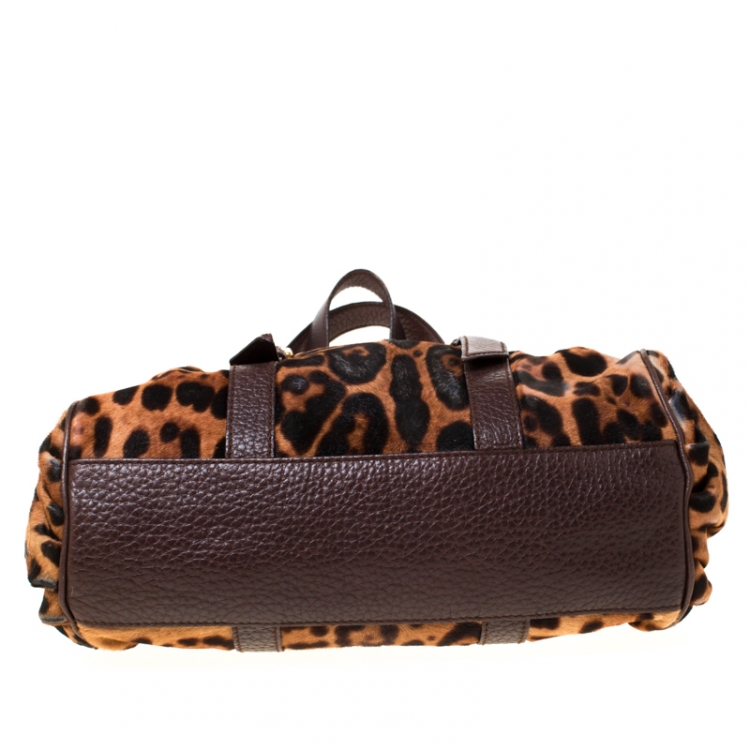 Pre Owned Dolce and Gabbana Leopard Print Calf Hair and Leather Satchel