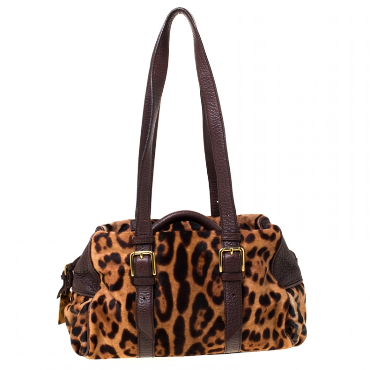Pre Owned Dolce and Gabbana Leopard Print Calf Hair and Leather Satchel
