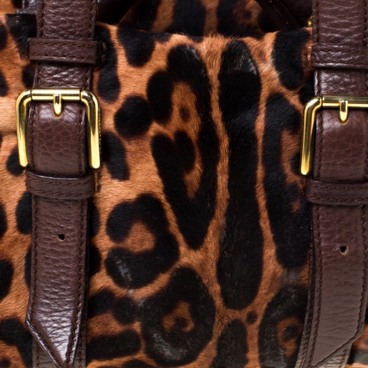 Pre Owned Dolce and Gabbana Leopard Print Calf Hair and Leather Satchel