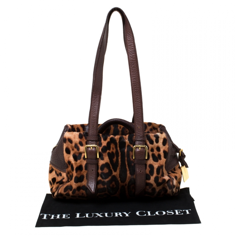 Pre Owned Dolce and Gabbana Leopard Print Calf Hair and Leather Satchel