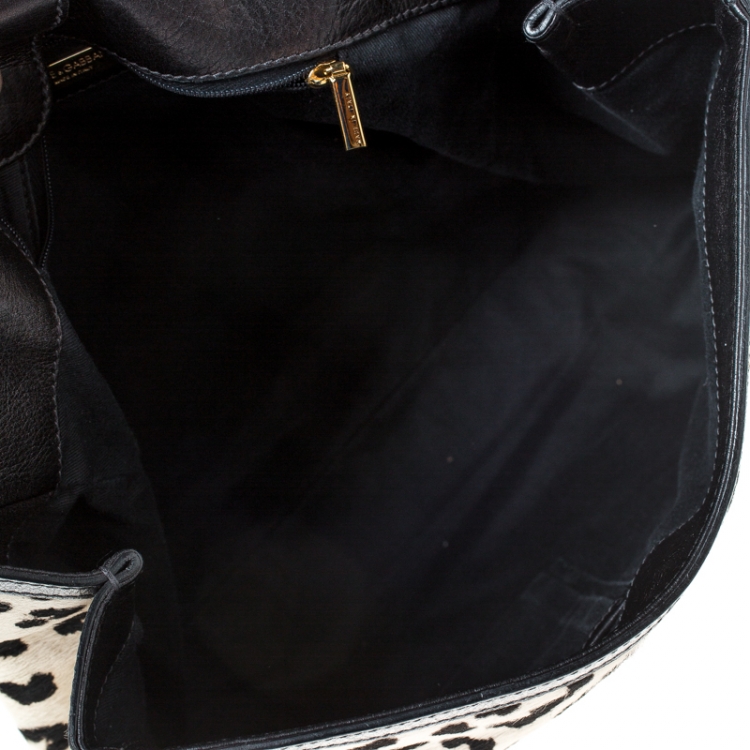 Pre Owned Dolce and Gabbana Black/White Leopard Print and Calf Hair Miss Sicily Top Handle Bag
