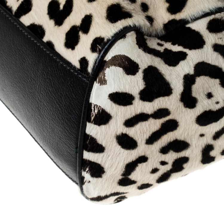 Pre Owned Dolce and Gabbana Black/White Leopard Print and Calf Hair Miss Sicily Top Handle Bag