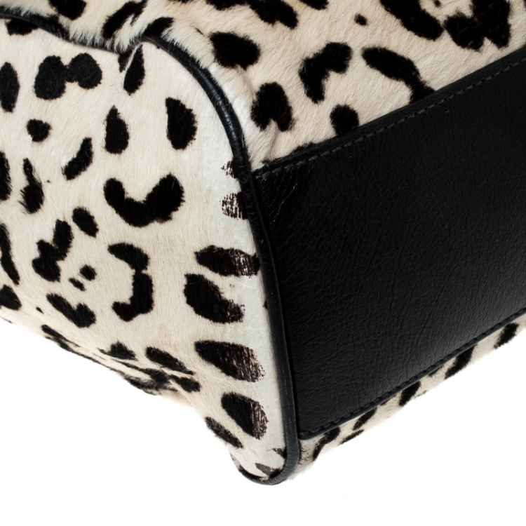 Pre Owned Dolce and Gabbana Black/White Leopard Print and Calf Hair Miss Sicily Top Handle Bag