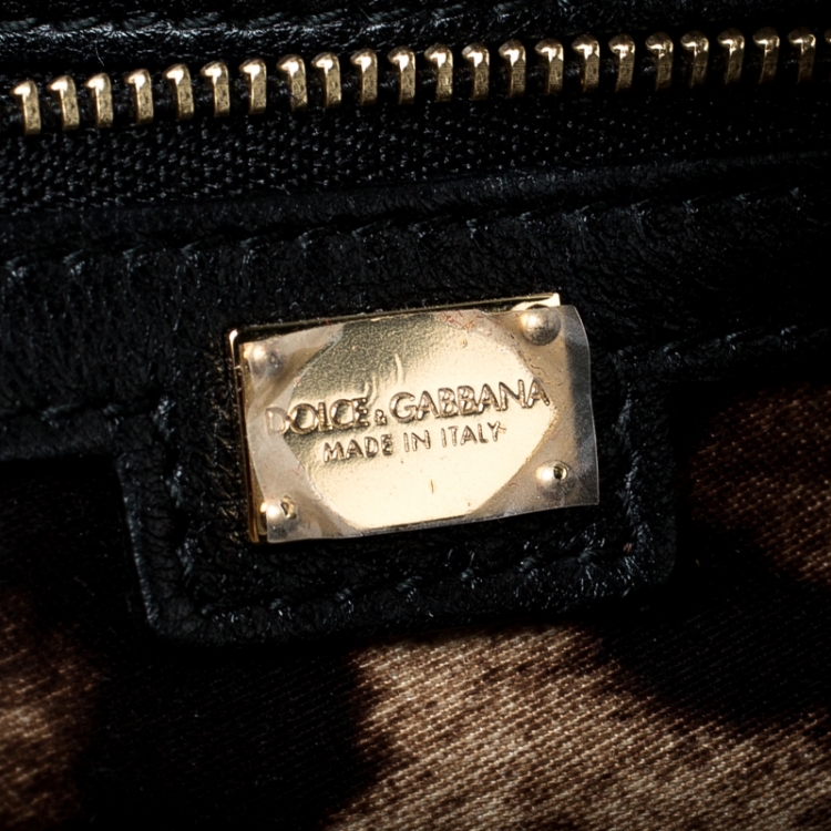 Pre Owned Dolce and Gabbana White/Black Leather Large Miss Sicily Top Handle Bag
