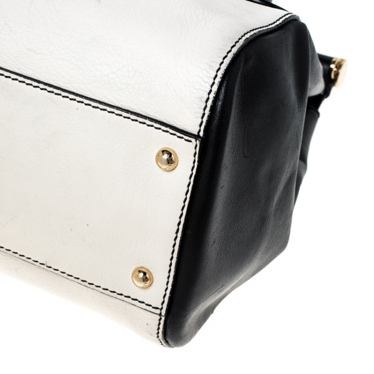 Pre Owned Dolce and Gabbana White/Black Leather Large Miss Sicily Top Handle Bag