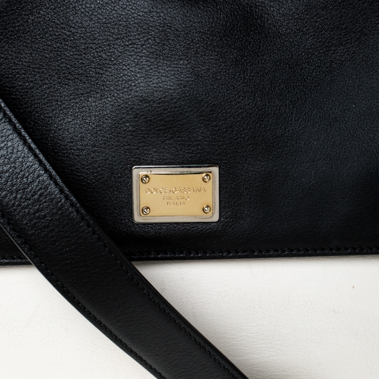 Pre Owned Dolce and Gabbana White/Black Leather Large Miss Sicily Top Handle Bag