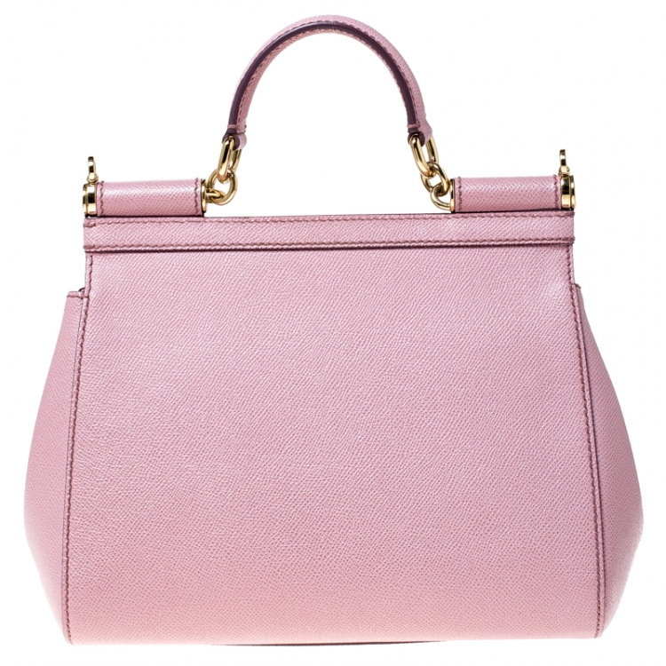 Pre Owned Dolce and Gabbana Pink Leather Medium Miss Sicily Top Handle Bag