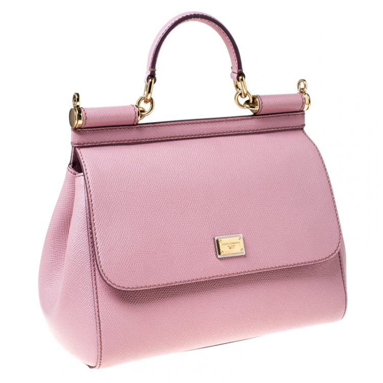 Pre Owned Dolce and Gabbana Pink Leather Medium Miss Sicily Top Handle Bag