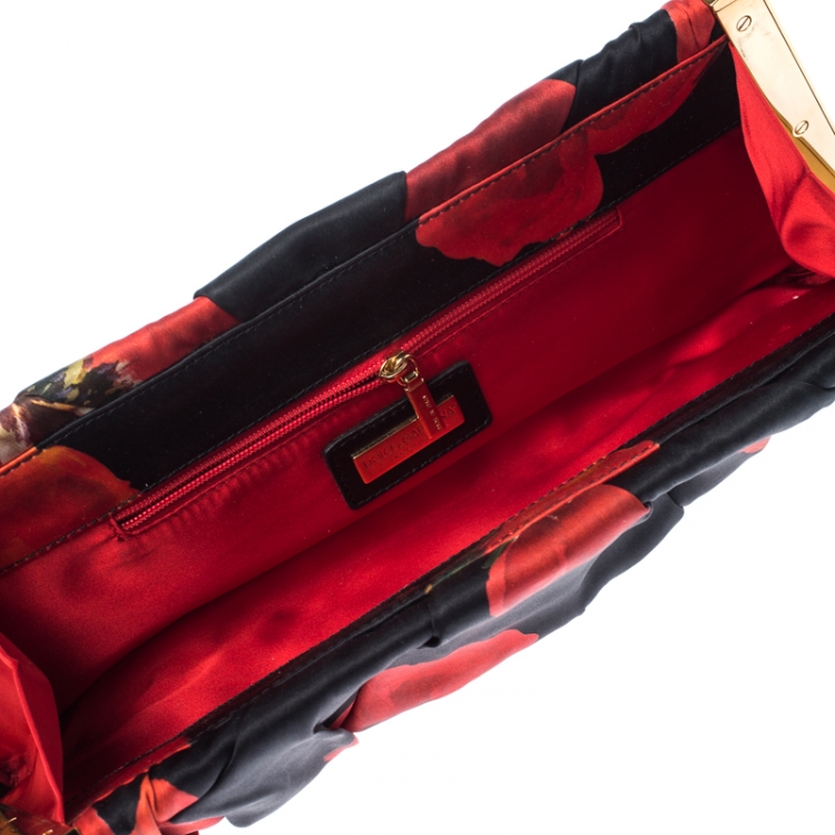 Pre Owned Dolce and Gabbana Multicolor Rose Print Satin Miss Lady Clutch