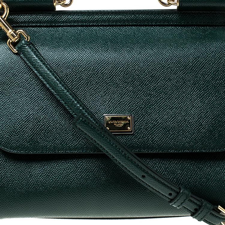 Pre Owned Dolce and Gabbana Green Leather Medium Miss Sicily Top Handle Bag