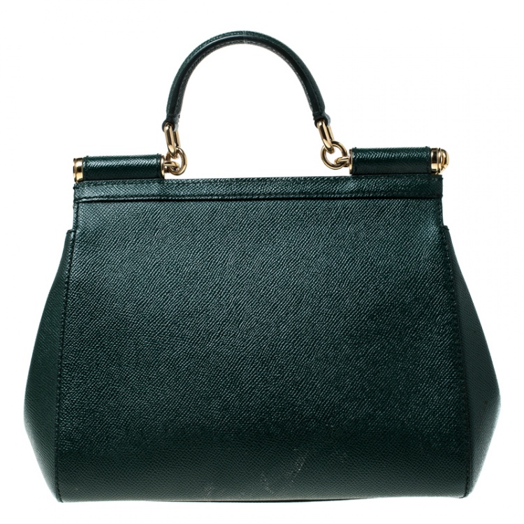 Pre Owned Dolce and Gabbana Green Leather Medium Miss Sicily Top Handle Bag