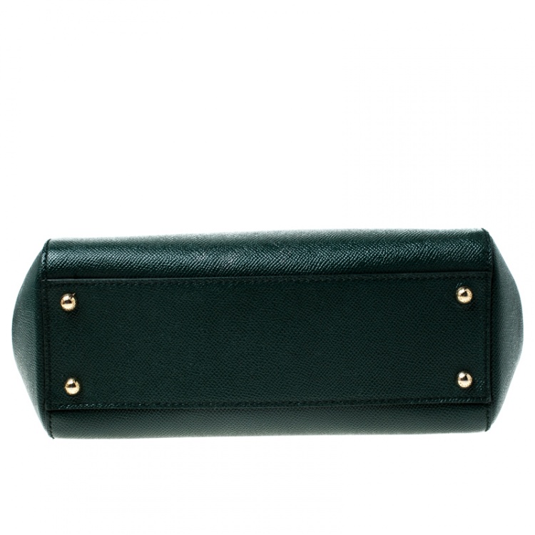 Pre Owned Dolce and Gabbana Green Leather Medium Miss Sicily Top Handle Bag