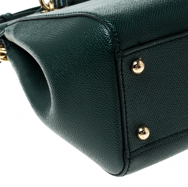 Pre Owned Dolce and Gabbana Green Leather Medium Miss Sicily Top Handle Bag