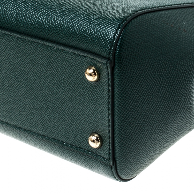 Pre Owned Dolce and Gabbana Green Leather Medium Miss Sicily Top Handle Bag