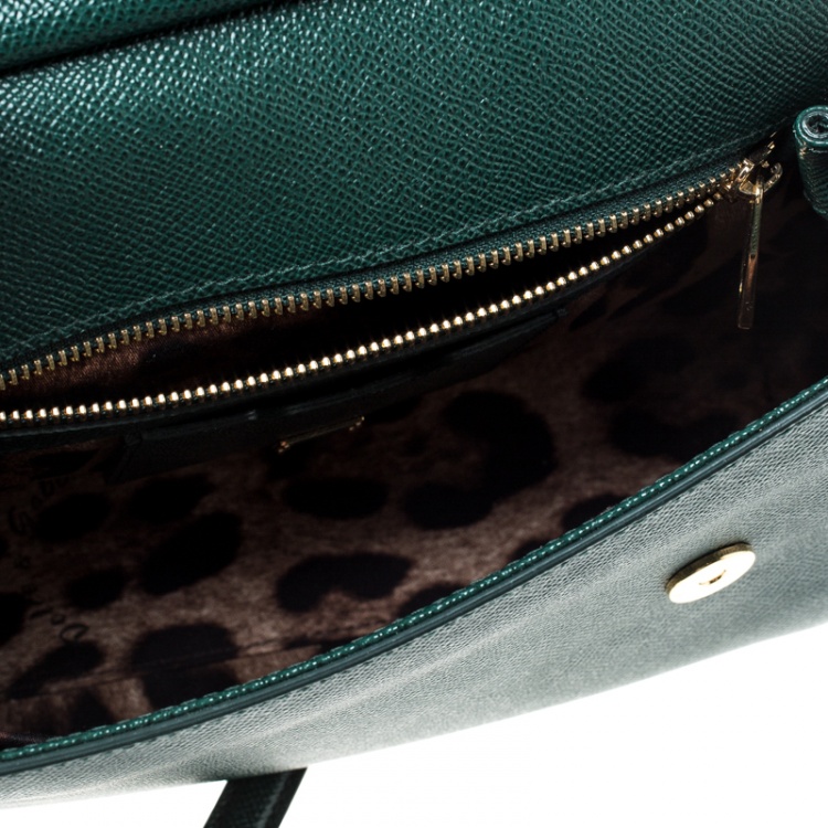 Pre Owned Dolce and Gabbana Green Leather Medium Miss Sicily Top Handle Bag