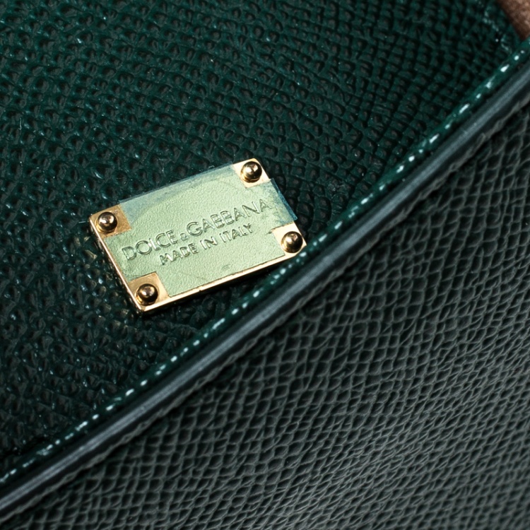 Pre Owned Dolce and Gabbana Green Leather Medium Miss Sicily Top Handle Bag