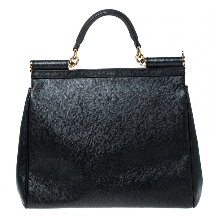 Pre Owned Dolce and Gabbana Black Leather Large Miss Sicily Top Handle Bag