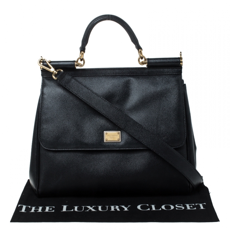 Pre Owned Dolce and Gabbana Black Leather Large Miss Sicily Top Handle Bag