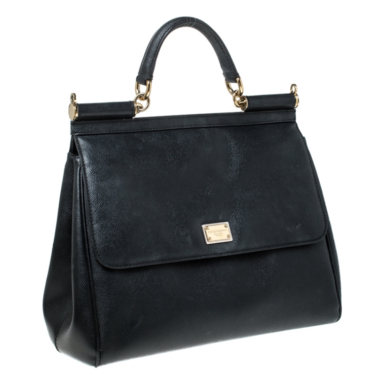 Pre Owned Dolce and Gabbana Black Leather Large Miss Sicily Top Handle Bag