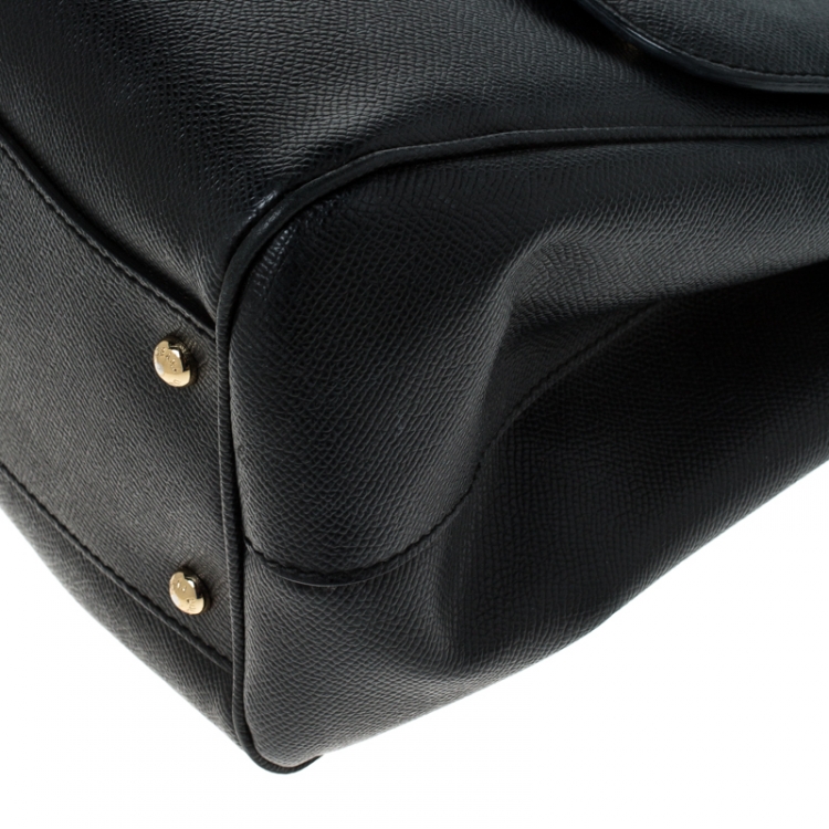 Pre Owned Dolce and Gabbana Black Leather Large Miss Sicily Top Handle Bag