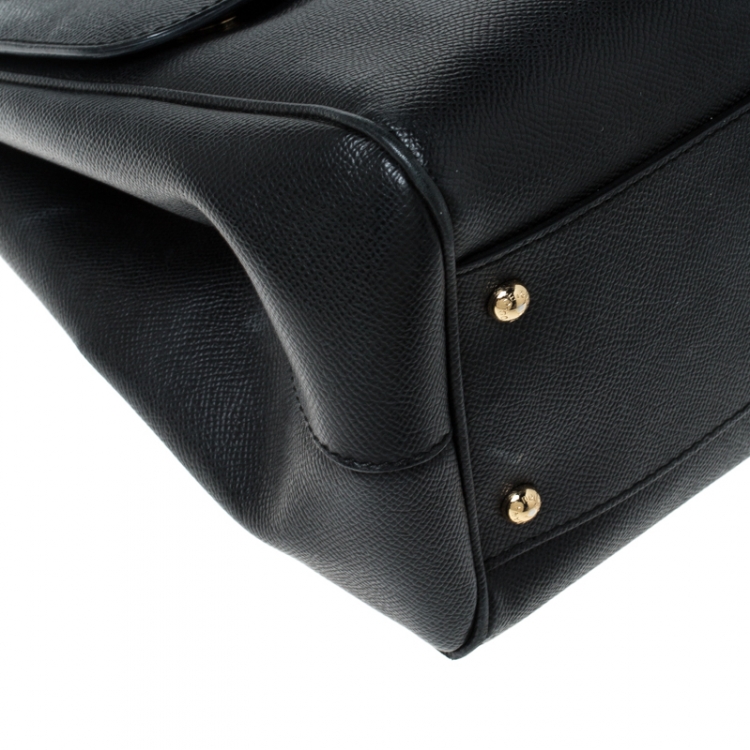 Pre Owned Dolce and Gabbana Black Leather Large Miss Sicily Top Handle Bag