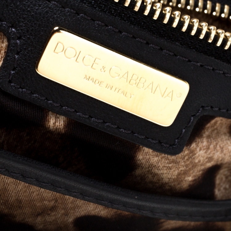 Pre Owned Dolce and Gabbana Black Lace Medium Miss Sicily Top Handle Bag