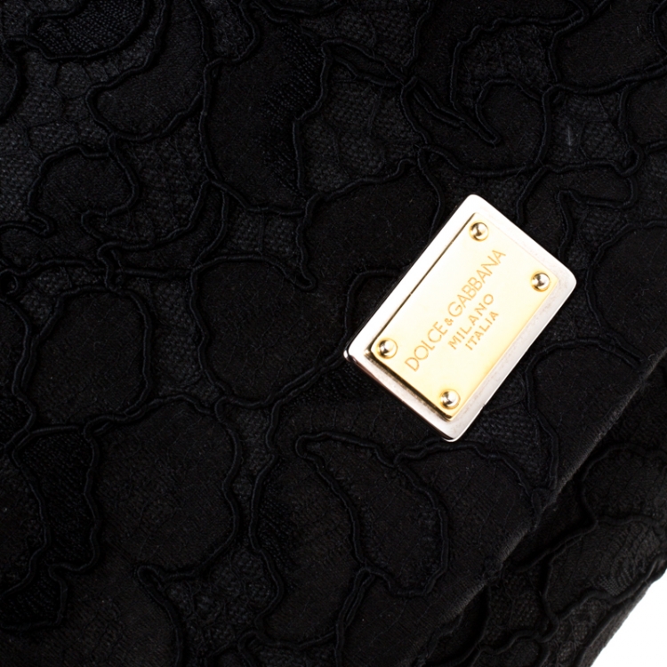 Pre Owned Dolce and Gabbana Black Lace Medium Miss Sicily Top Handle Bag