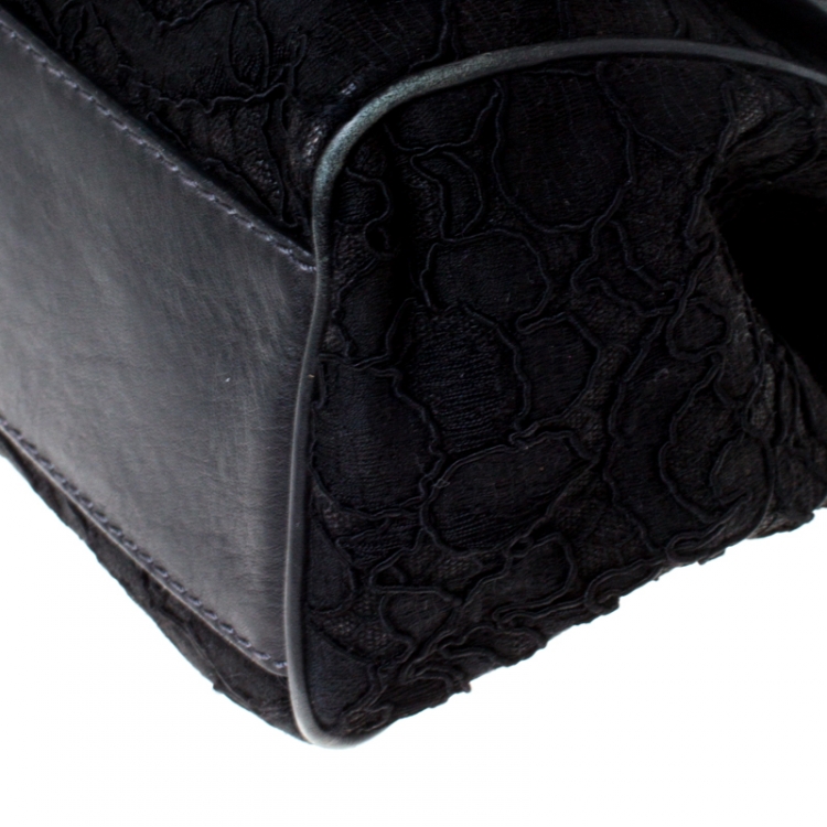 Pre Owned Dolce and Gabbana Black Lace Medium Miss Sicily Top Handle Bag