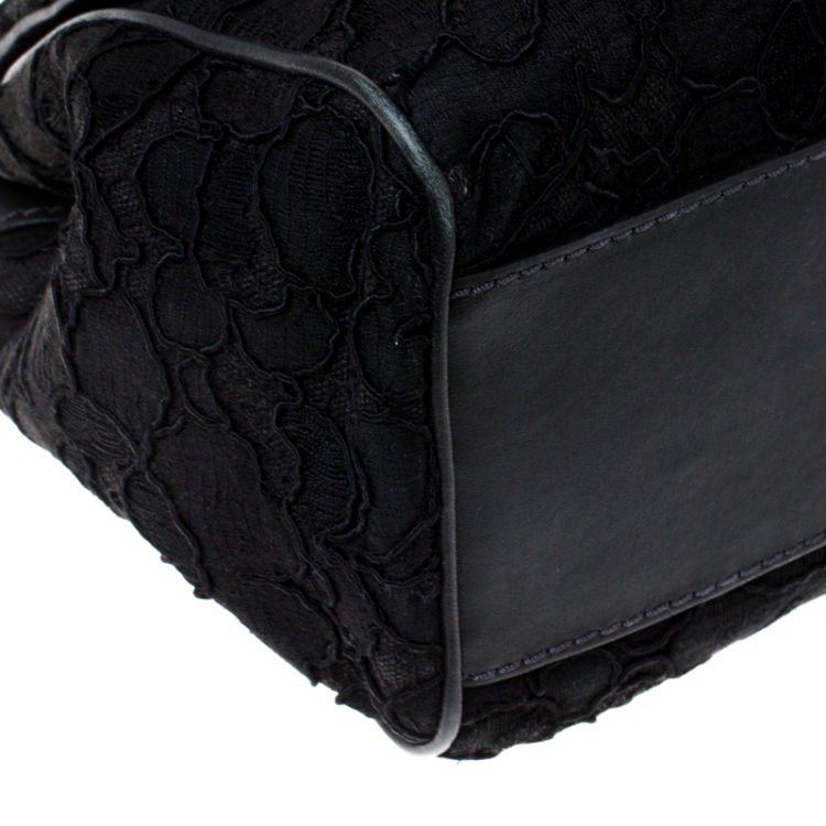 Pre Owned Dolce and Gabbana Black Lace Medium Miss Sicily Top Handle Bag