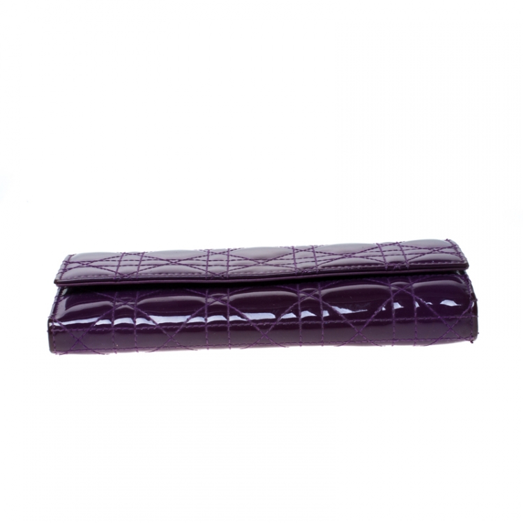 Pre Owned Dior Purple Cannage Patent Leather Lady Dior Wallet on Chain