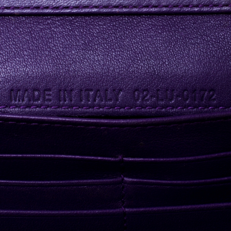 Pre Owned Dior Purple Cannage Patent Leather Lady Dior Wallet on Chain